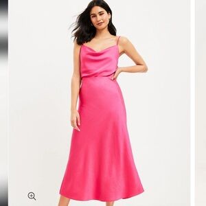 LOFT Hot Pink Bias Midi Slip Skirt Dress